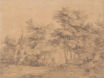 Paesaggio boscoso con figure, asini e cottage da Thomas Gainsborough